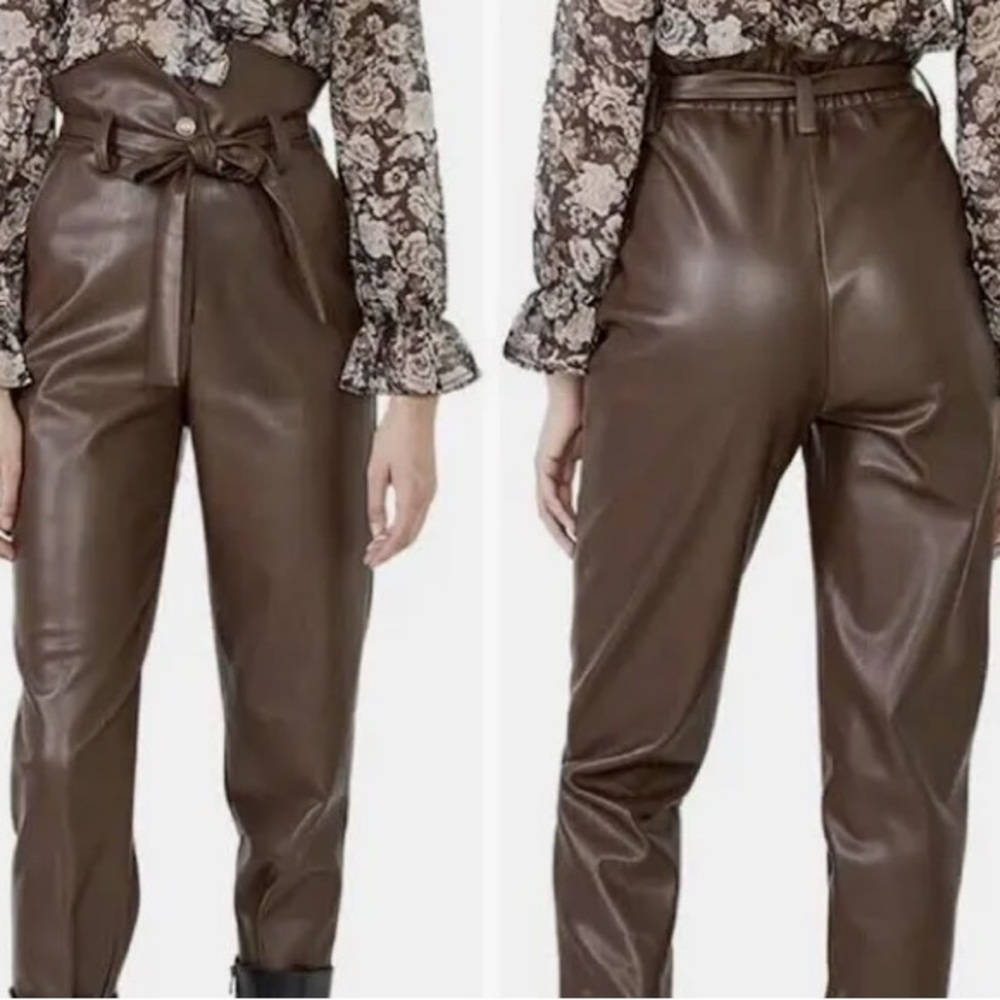 New Bardot Vegan Leather Pants Mocha Mousse Brown Size 12  High Waist Washable
